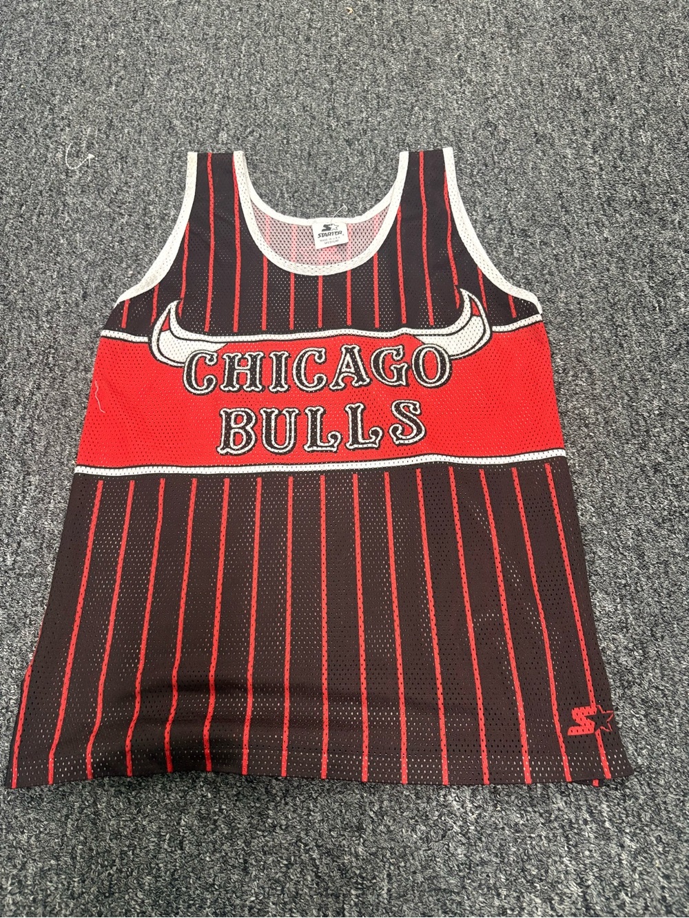 STARTER Black Mesh Tank with Red Pinstripes and White Trim size M